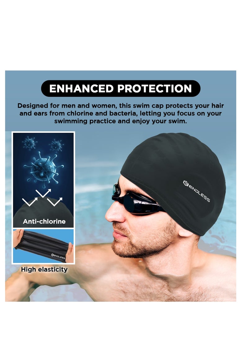 ENDLESS  - Comfortable Silicon Swimming Cap with Ergonomic Ear Pockets | Fully Elastic Waterproof Cap for Long and Short Hair with Thicker Edge | For Women and Men - Image 1