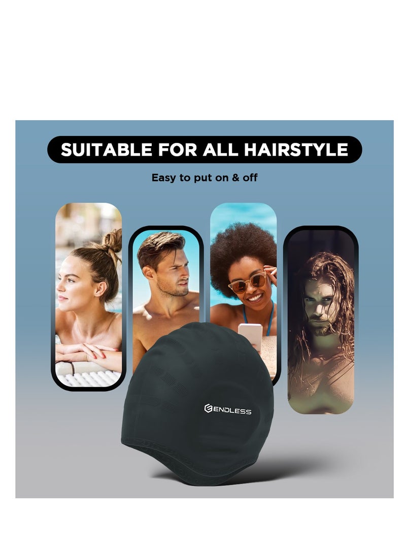 ENDLESS  - Comfortable Silicon Swimming Cap with Ergonomic Ear Pockets | Fully Elastic Waterproof Cap for Long and Short Hair with Thicker Edge | For Women and Men - Image 1