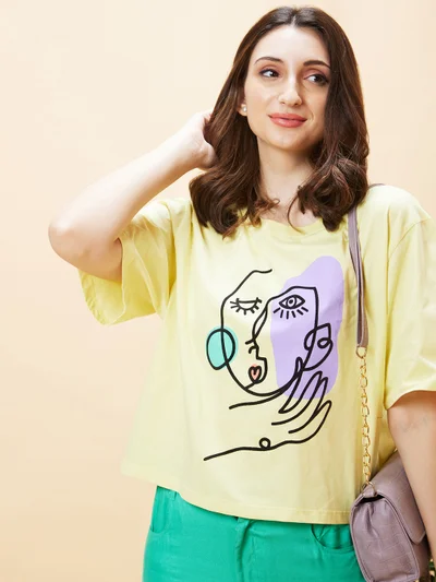globus Globus Women Graphic Printed Pure Cotton Boxy Fit T-Shirt