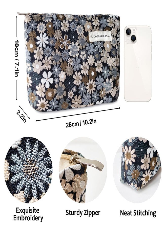 STARDW Flower Cosmetic Bags Makeup Bags for Women and Girls,Travel Makeup Bag Large Capacity Canvas Makeup Bag,Makeup Organizer Bag Zipper Pouch, Garden Daisies, Large Capacity Aesthetic Makeup Bags - Image 3