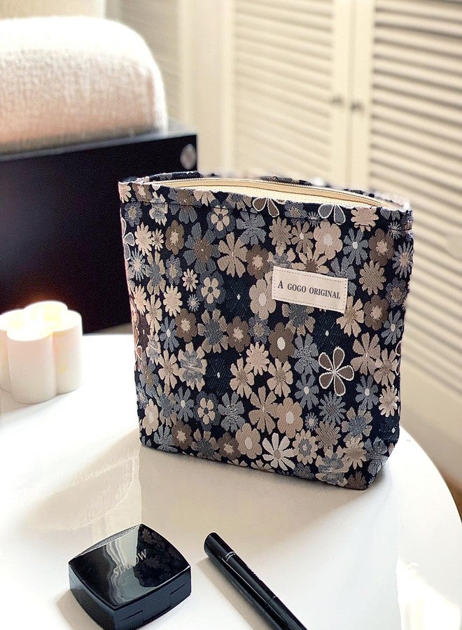 STARDW Flower Cosmetic Bags Makeup Bags for Women and Girls,Travel Makeup Bag Large Capacity Canvas Makeup Bag,Makeup Organizer Bag Zipper Pouch, Garden Daisies, Large Capacity Aesthetic Makeup Bags - Image 2