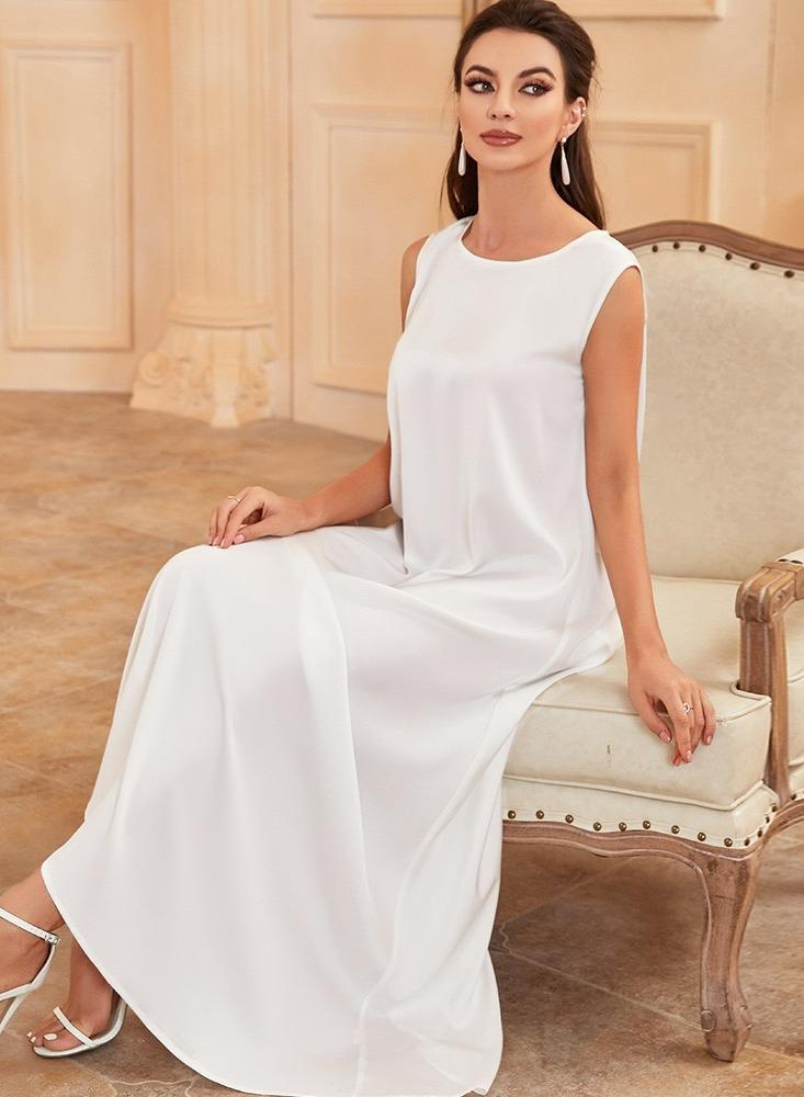 Saraia Elegant White Maxi Dress - Sleeveless, Floor-Length, Perfect for Casual and Special Occasions - Image 2