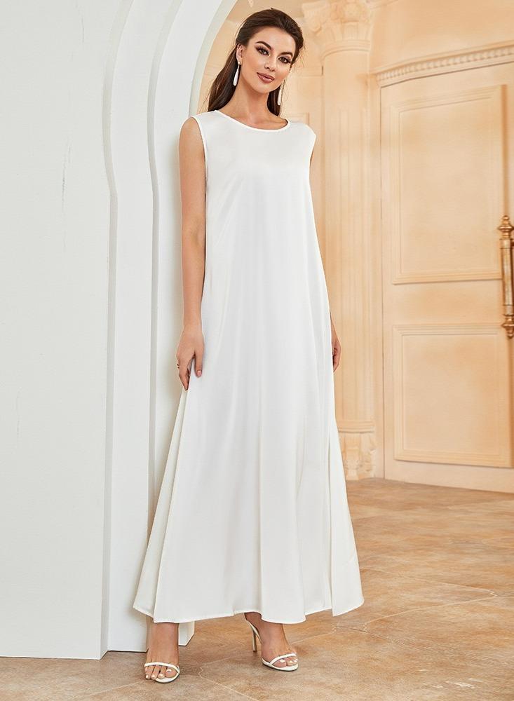 Saraia Elegant White Maxi Dress - Sleeveless, Floor-Length, Perfect for Casual and Special Occasions - Image 3