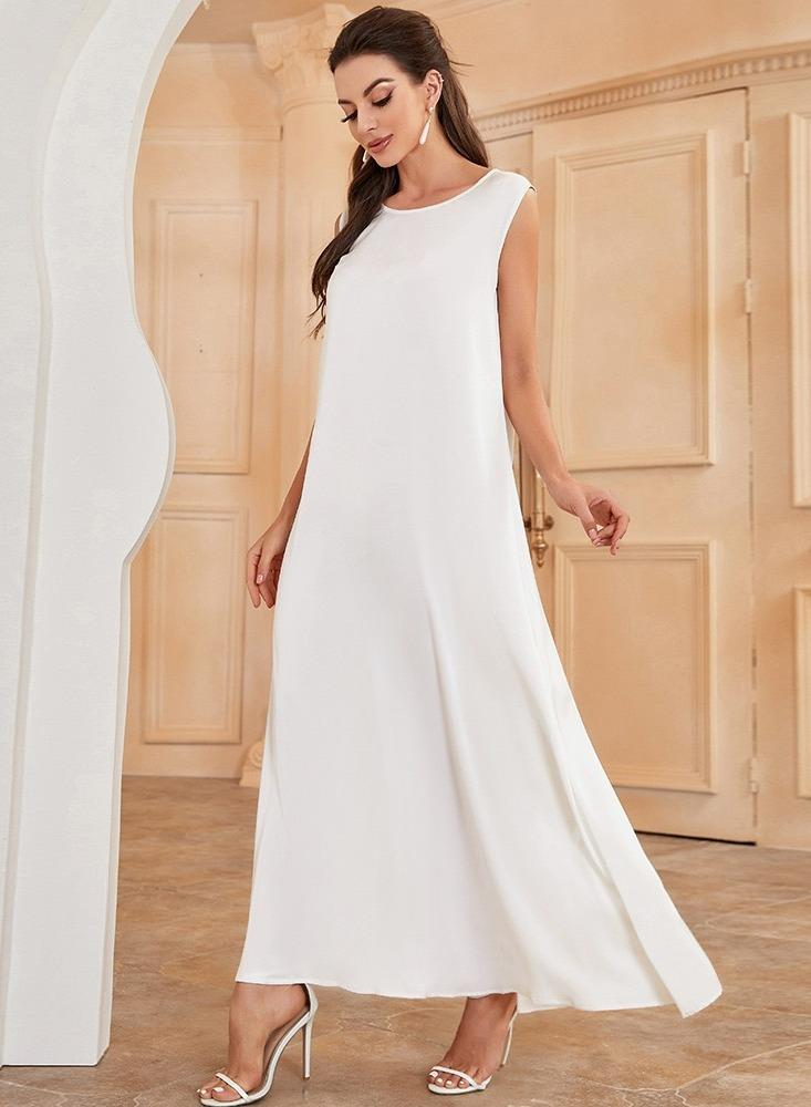 Saraia Elegant White Maxi Dress - Sleeveless, Floor-Length, Perfect for Casual and Special Occasions - Image 4