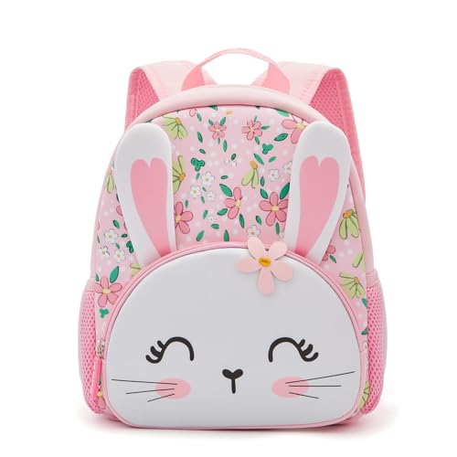 KK CRAFTS Preschool Backpack Toddler Neoprene Animal Schoolbag Lunch backpack for Kids Boys Girls(Floral Rabbit) - Image 1