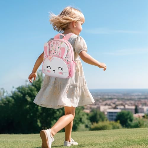 KK CRAFTS Preschool Backpack Toddler Neoprene Animal Schoolbag Lunch backpack for Kids Boys Girls(Floral Rabbit) - Image 2