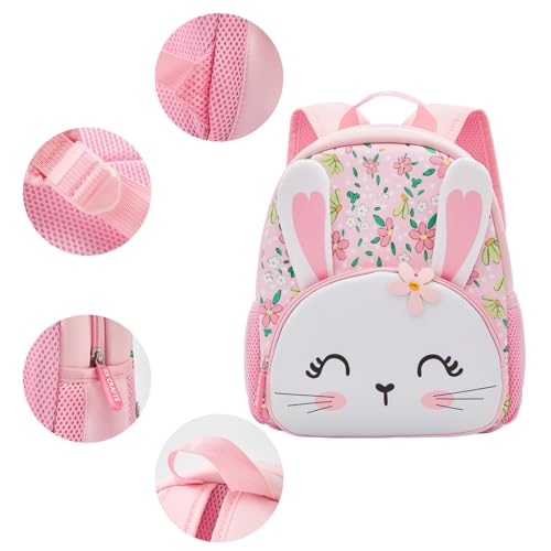KK CRAFTS Preschool Backpack Toddler Neoprene Animal Schoolbag Lunch backpack for Kids Boys Girls(Floral Rabbit) - Image 5