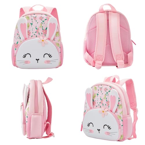 KK CRAFTS Preschool Backpack Toddler Neoprene Animal Schoolbag Lunch backpack for Kids Boys Girls(Floral Rabbit) - Image 4