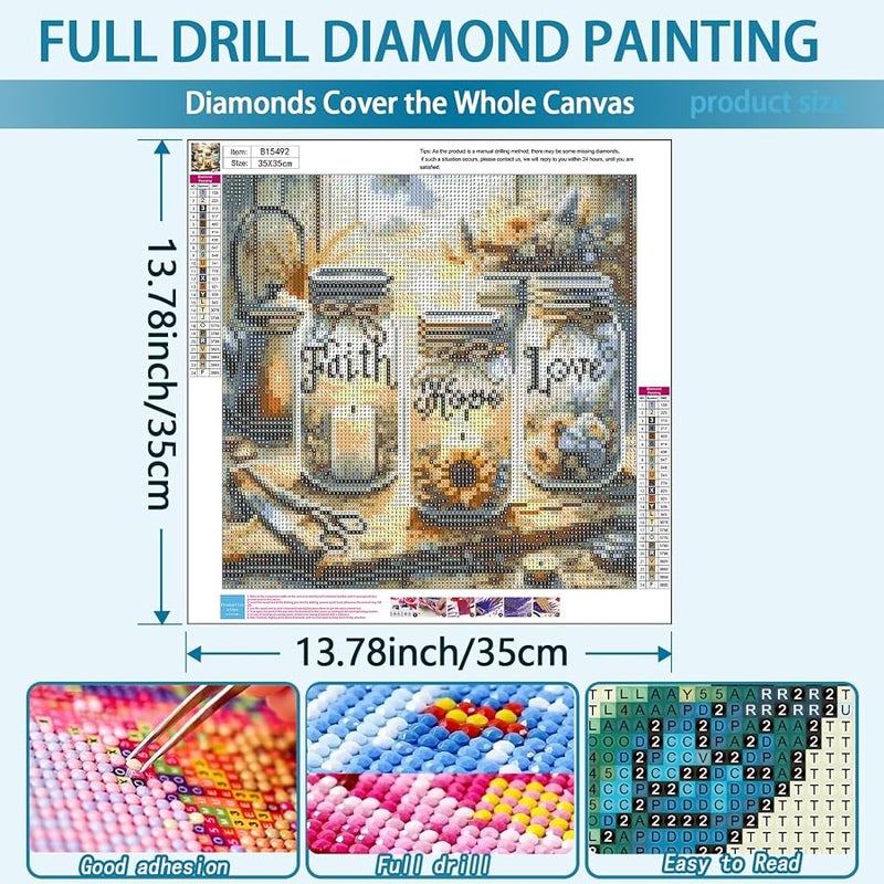 TOPMCYSG Faith,Hope,Love Diamond Art Kits for Adults,Inspirational 5D Diamond Painting Kits for Beginners,DIY Paint with Round Full Drill Diamond Dots Gem Painting for Adults,Home Decor 13.78x13.78 in - Image 5