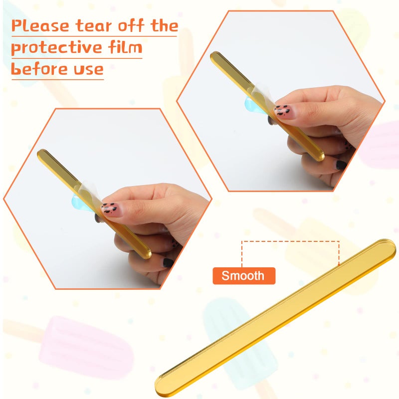 Romooa 30 Pieces Acrylic Sticks Reusable Cakesicle Sticks Cake Pop Mold Mirror Ice Pop Sticks Ice Cream Cakesicle Mold for Home Cake Candy Gifts Party Craft (4.5 Inches, Gold) - Image 3