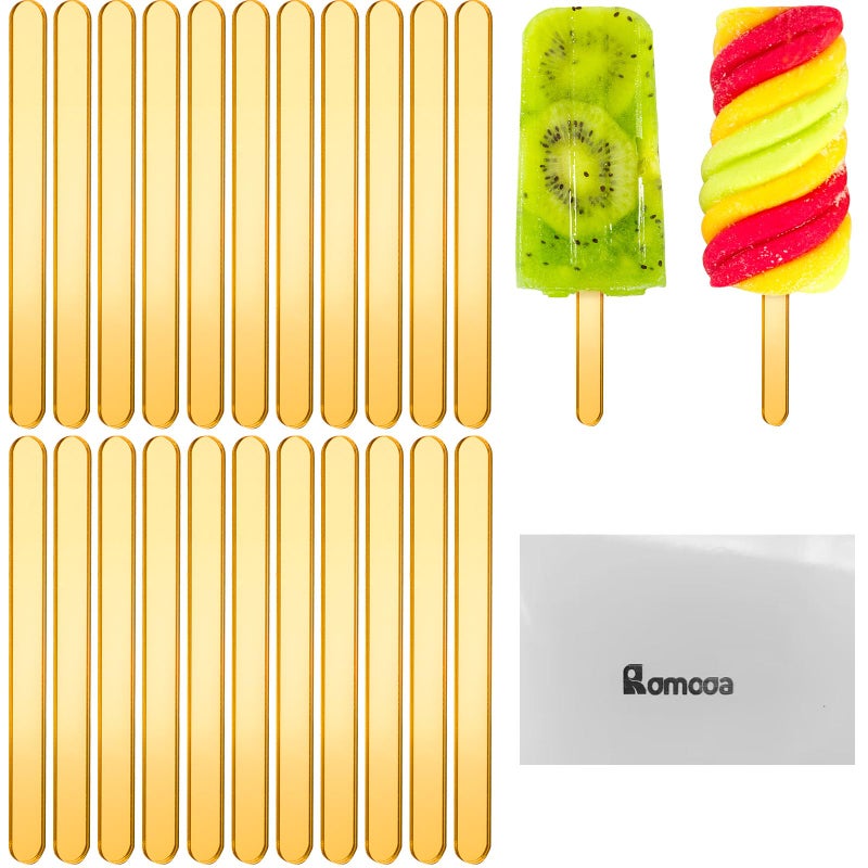 Romooa 30 Pieces Acrylic Sticks Reusable Cakesicle Sticks Cake Pop Mold Mirror Ice Pop Sticks Ice Cream Cakesicle Mold for Home Cake Candy Gifts Party Craft (4.5 Inches, Gold) - Image 1