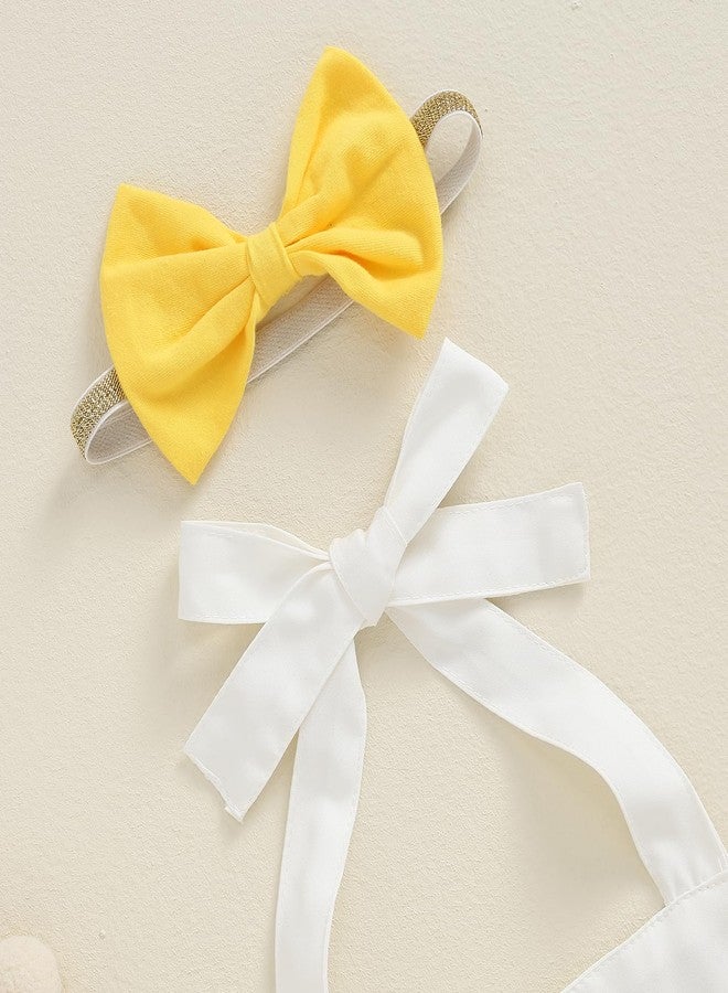 BULINGNA Baby Girl Half Birthday Outfit Half Way Arround the Sun Romper Summer Ruffle Cake Smash Onesie with Headband (White+Yellow, 3-6 Months) - Image 4