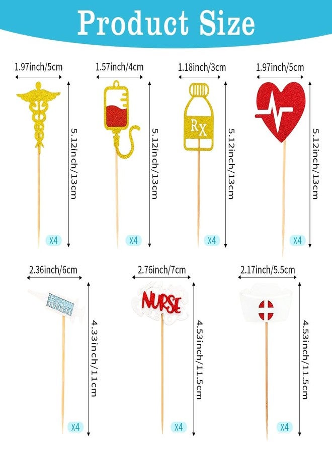Sociaooil Nurse Cupcake Toppers, 28PCS Glitter Nursing School Graduation Cupcake Picks, Medical Rn Graduation 2026 Cake Toppers for Happy Nurse Week Nursing Grad Themed Birthday Party Cake Decorations Supplies - Image 2