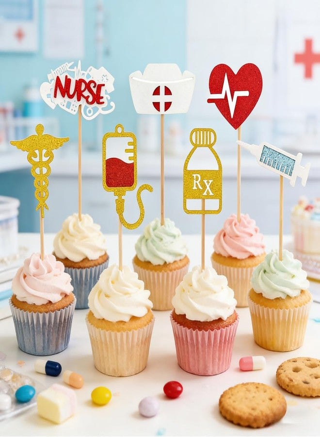 Sociaooil Nurse Cupcake Toppers, 28PCS Glitter Nursing School Graduation Cupcake Picks, Medical Rn Graduation 2026 Cake Toppers for Happy Nurse Week Nursing Grad Themed Birthday Party Cake Decorations Supplies - Image 5