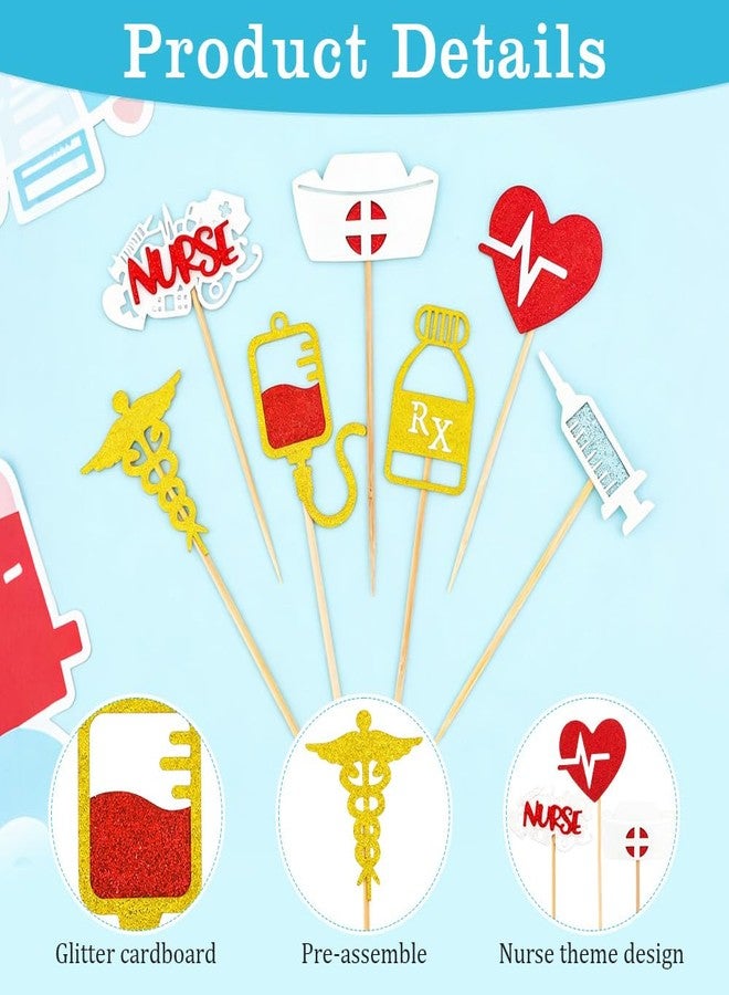 Sociaooil Nurse Cupcake Toppers, 28PCS Glitter Nursing School Graduation Cupcake Picks, Medical Rn Graduation 2026 Cake Toppers for Happy Nurse Week Nursing Grad Themed Birthday Party Cake Decorations Supplies - Image 3