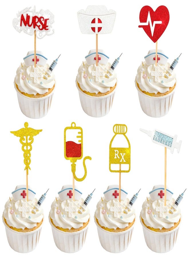 Sociaooil Nurse Cupcake Toppers, 28PCS Glitter Nursing School Graduation Cupcake Picks, Medical Rn Graduation 2026 Cake Toppers for Happy Nurse Week Nursing Grad Themed Birthday Party Cake Decorations Supplies - Image 1