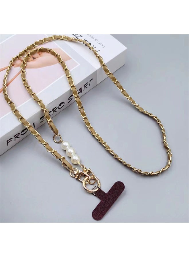 NIBEMINENT Beaded Phone Lanyard, Anti Lost Removable Wrist Strap, Cross Body Pearl Bracelet Pendant, Phone Keychain Lanyard,Khaki - Image 1