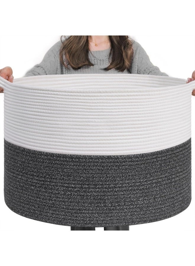 كيلا سلة كبيرة الحجم من الحبال القطنية، مقاس 40*40*35 سم، سلة غسيل منسوجة للأطفال، سلة بطانية، سلة ألعاب مع مقبض، وسادة لحاف للتخزين، سلة غسيل رمادية - Image 1