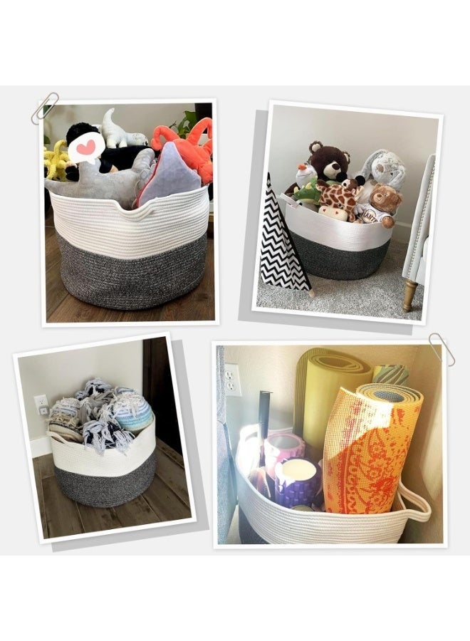 كيلا سلة كبيرة الحجم من الحبال القطنية، مقاس 40*40*35 سم، سلة غسيل منسوجة للأطفال، سلة بطانية، سلة ألعاب مع مقبض، وسادة لحاف للتخزين، سلة غسيل رمادية - Image 3