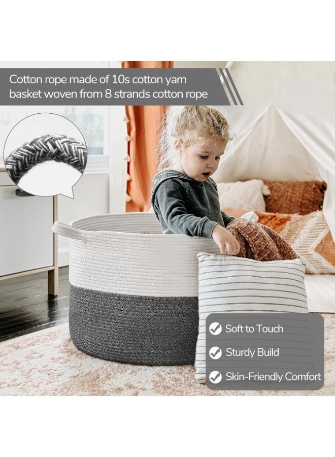 كيلا سلة كبيرة الحجم من الحبال القطنية، مقاس 40*40*35 سم، سلة غسيل منسوجة للأطفال، سلة بطانية، سلة ألعاب مع مقبض، وسادة لحاف للتخزين، سلة غسيل رمادية - Image 4