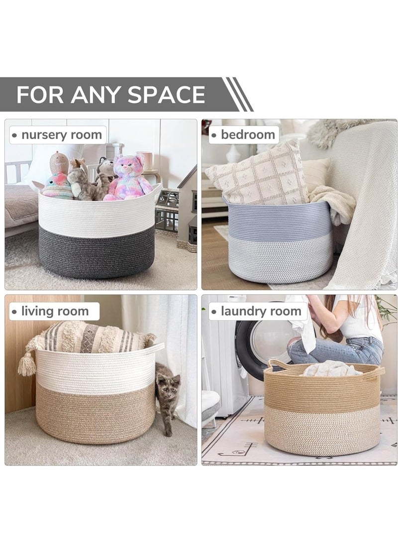 كيلا سلة كبيرة الحجم من الحبال القطنية، مقاس 40*40*35 سم، سلة غسيل منسوجة للأطفال، سلة بطانية، سلة ألعاب مع مقبض، وسادة لحاف للتخزين، سلة غسيل رمادية - Image 5