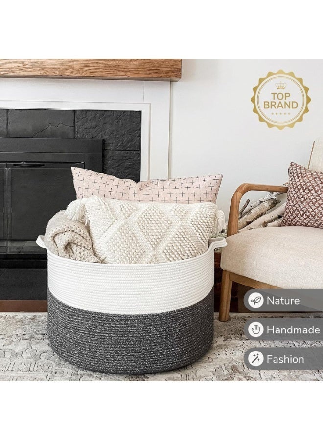كيلا سلة كبيرة الحجم من الحبال القطنية، مقاس 40*40*35 سم، سلة غسيل منسوجة للأطفال، سلة بطانية، سلة ألعاب مع مقبض، وسادة لحاف للتخزين، سلة غسيل رمادية - Image 3
