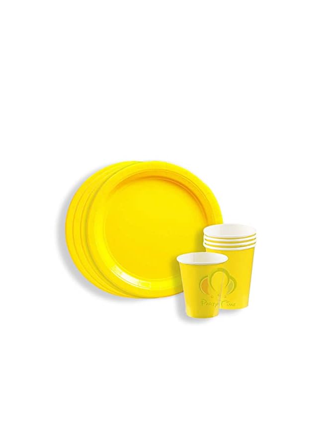 Party Time TIME - 12 Pieces Party Supplies Tableware Set Includes 6 - 9" Paper Dinner Plates 6 - 9 Oz Cups for Plain Color Theme Disposable Dinnerware Birthday Parties (Yellow) - Image 4