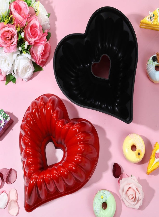 Layhit 2 Pieces 10 Inches Cake Mold Heart Shaped Cake Pans Aluminum Cake Pan Non Stick Oven Cake Baking Mold for Valentines Birthday Christmas Wedding Family Party Kitchen Accessories(Red) - Image 2