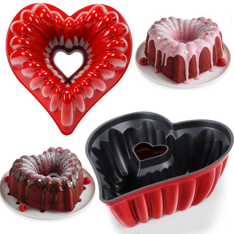 Layhit 2 Pieces 10 Inches Cake Mold Heart Shaped Cake Pans Aluminum Cake Pan Non Stick Oven Cake Baking Mold for Valentines Birthday Christmas Wedding Family Party Kitchen Accessories(Red) - Image 1