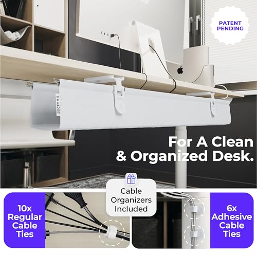 Ascrono Original No Drill Under Desk Cable Management Tray 40.6" - Premium White Fabric Cable Management Under Desk - Clamp/Screw Mount Cord Organizer - Supports Upto 66lbs - Large - Image 5