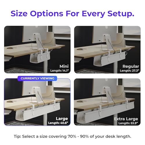 Ascrono Original No Drill Under Desk Cable Management Tray 40.6" - Premium White Fabric Cable Management Under Desk - Clamp/Screw Mount Cord Organizer - Supports Upto 66lbs - Large - Image 4