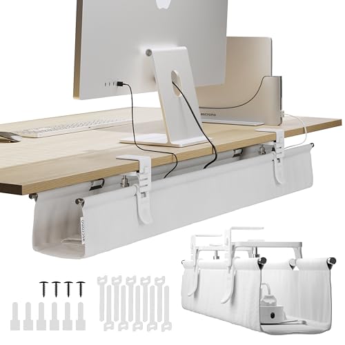 Ascrono Original No Drill Under Desk Cable Management Tray 40.6" - Premium White Fabric Cable Management Under Desk - Clamp/Screw Mount Cord Organizer - Supports Upto 66lbs - Large - Image 1