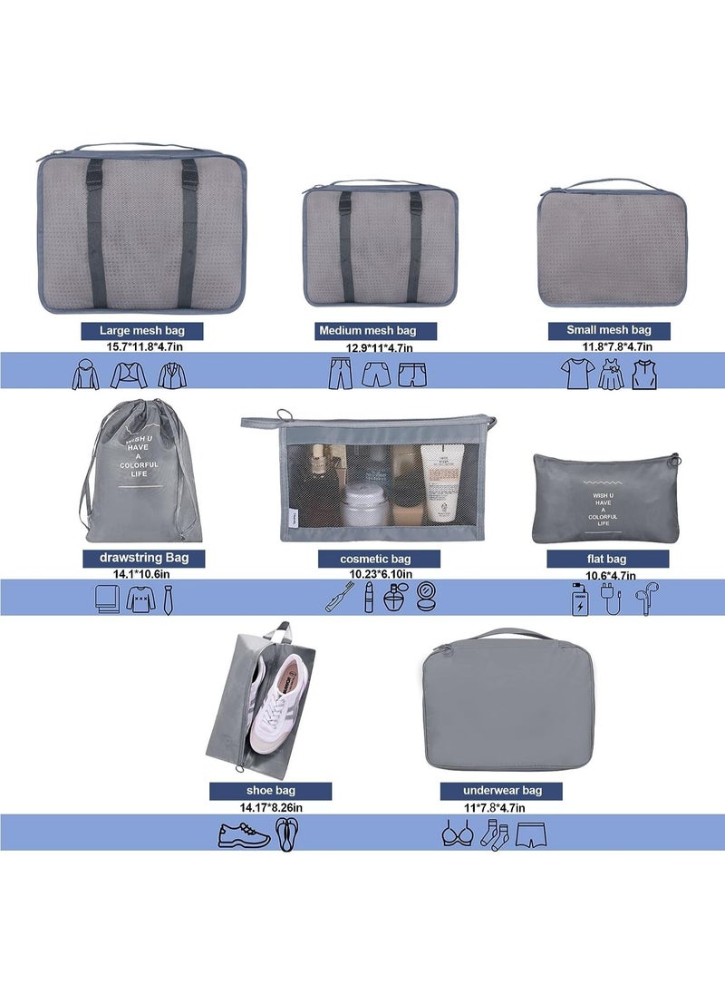 Swift 8 Set Packing Cubes for Suitcases, Travel Luggage Packing Organizers with Laundry Bag, Compression Storage Shoe Bag, Clothing Underwear Bag, for Man and Women, Grey  - Image 3