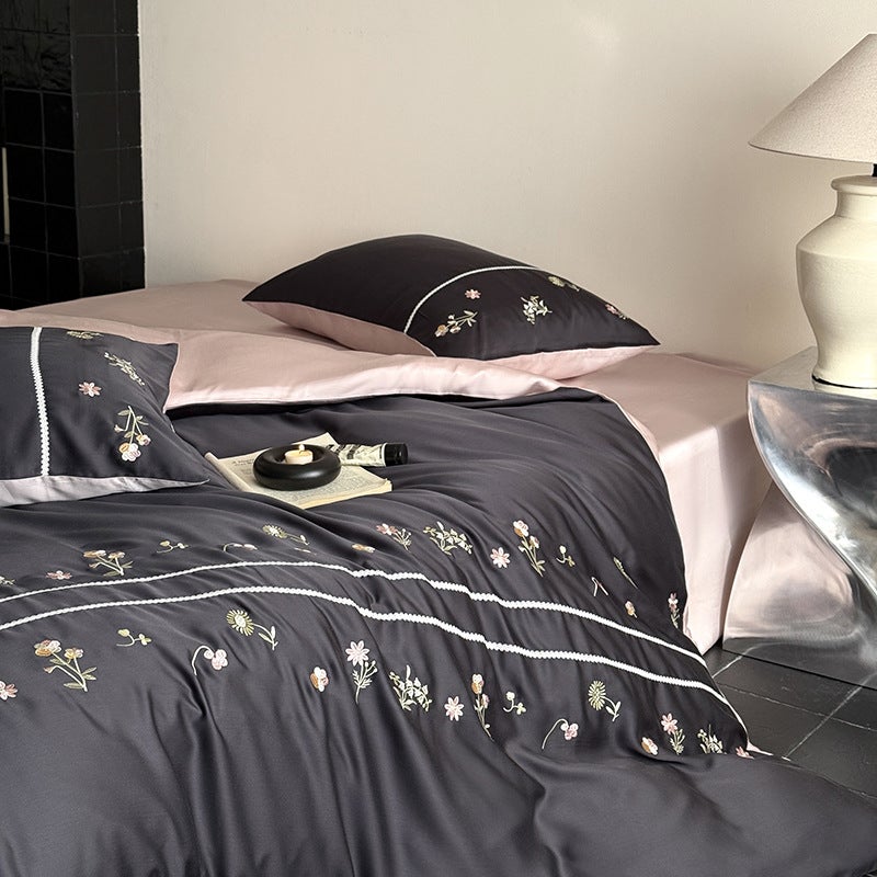 Spring Love Pink - 100-Thread Count Lyocell 4-Piece Bed Sheet Set – Summer Cooling Embroidery  Bedding - Image 4