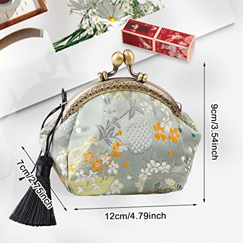 Oyachic Embroider Coin Purse Vintage Wallets Canvas Change Pouch Floral Trinkets Small Kiss Lock Clasp Handbag Jewelry Bag Tassels Women - Image 5