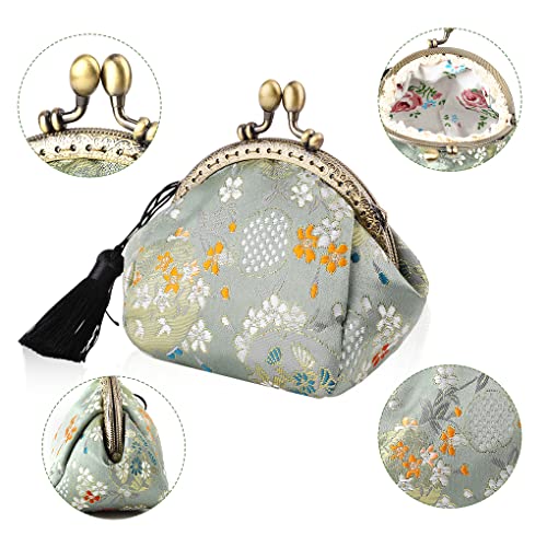 Oyachic Embroider Coin Purse Vintage Wallets Canvas Change Pouch Floral Trinkets Small Kiss Lock Clasp Handbag Jewelry Bag Tassels Women - Image 2