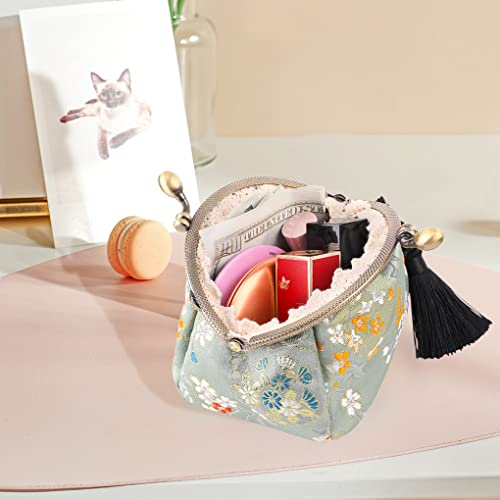 Oyachic Embroider Coin Purse Vintage Wallets Canvas Change Pouch Floral Trinkets Small Kiss Lock Clasp Handbag Jewelry Bag Tassels Women - Image 4