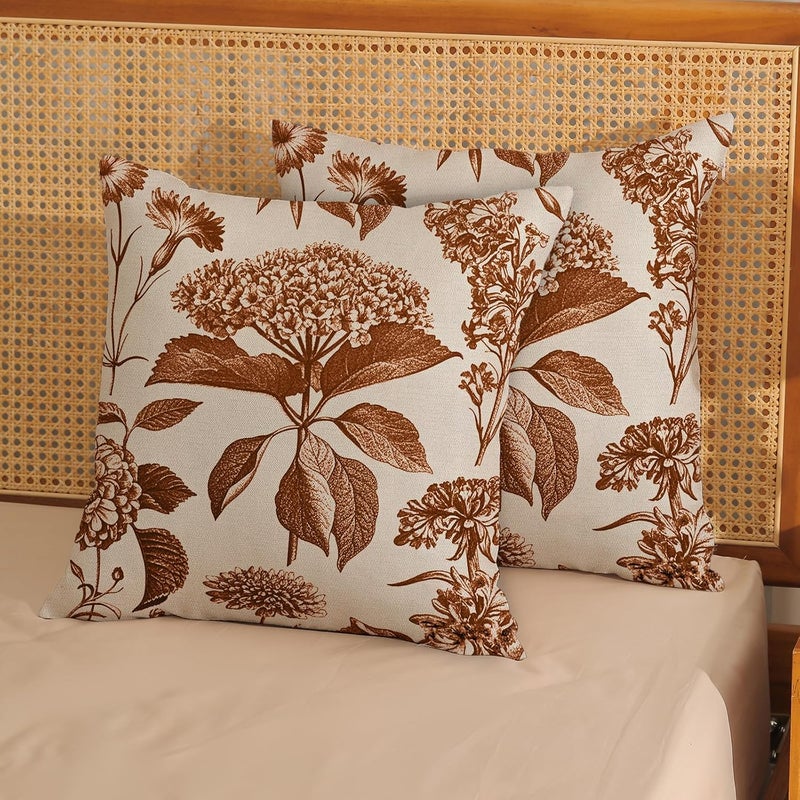 GOLIANDA Orange Pillow Covers 20x20 Set of 2 Vintage Boho Floral Hydrangea Herbs Botanical Fall Throw Pillows Fall Outdoor Decoration Pillowcase Linen Farmhouse Cushion Case Decorative for Couch Sofa - Image 3