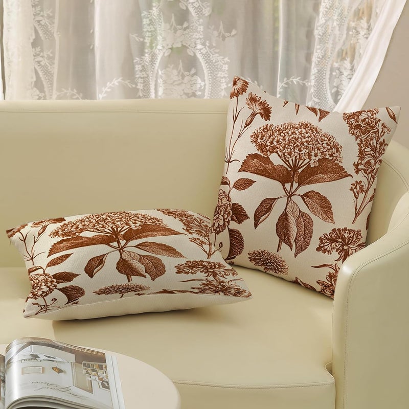 GOLIANDA Orange Pillow Covers 20x20 Set of 2 Vintage Boho Floral Hydrangea Herbs Botanical Fall Throw Pillows Fall Outdoor Decoration Pillowcase Linen Farmhouse Cushion Case Decorative for Couch Sofa - Image 5