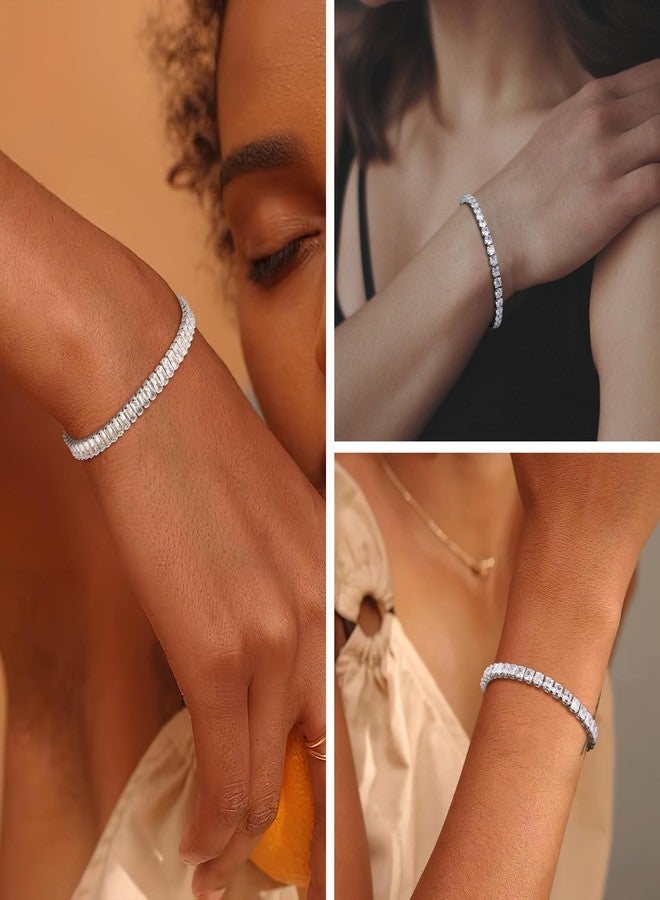 LANCHARMED Silver Tennis Bracelets for Women Set 3 PCS 4MM 5MM Mixed Cubic Zirconia Classic Tennis Chain Bracelet for Men Fashion Jewelry (6.9") - Image 5