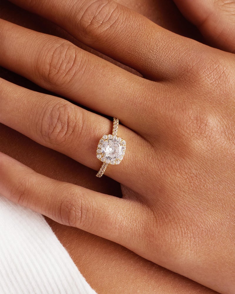 PAVOI 14K Gold Plated Square Halo Engagement Rings | Premium Cubic Zirconia Promise Eternity Ring for Women | Wedding Bands (Yellow Gold, 6) - Image 2