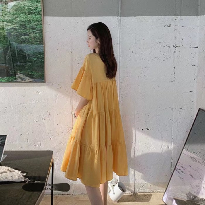 Summer Maternity Dress Fashion Plus Size Yellow Yellow - Image 1