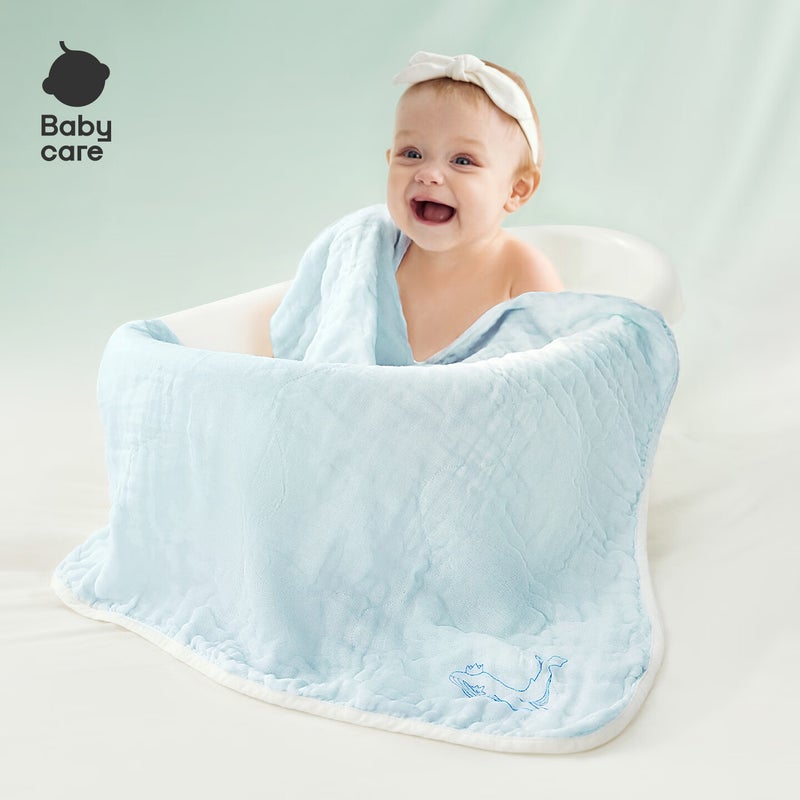 JD Jing Zao Babycare Baby Bath Towel, Newborn Gauze Bath Towel, Small Size Towel, 7070cm, Qingchuan Blue - Image 1