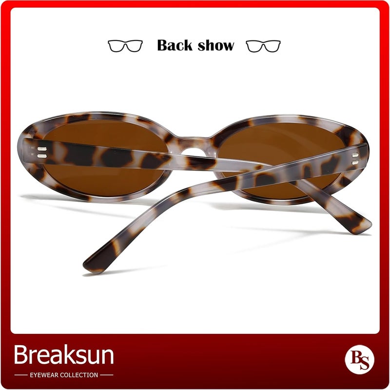 Breaksun نظارات شمسية بيضاوية رجعية من بريكسون للنساء والرجال، نظارات شمسية بيضاوية صغيرة موضة، نظارات كلاسيكية من تسعينيات القرن الماضي - Image 4