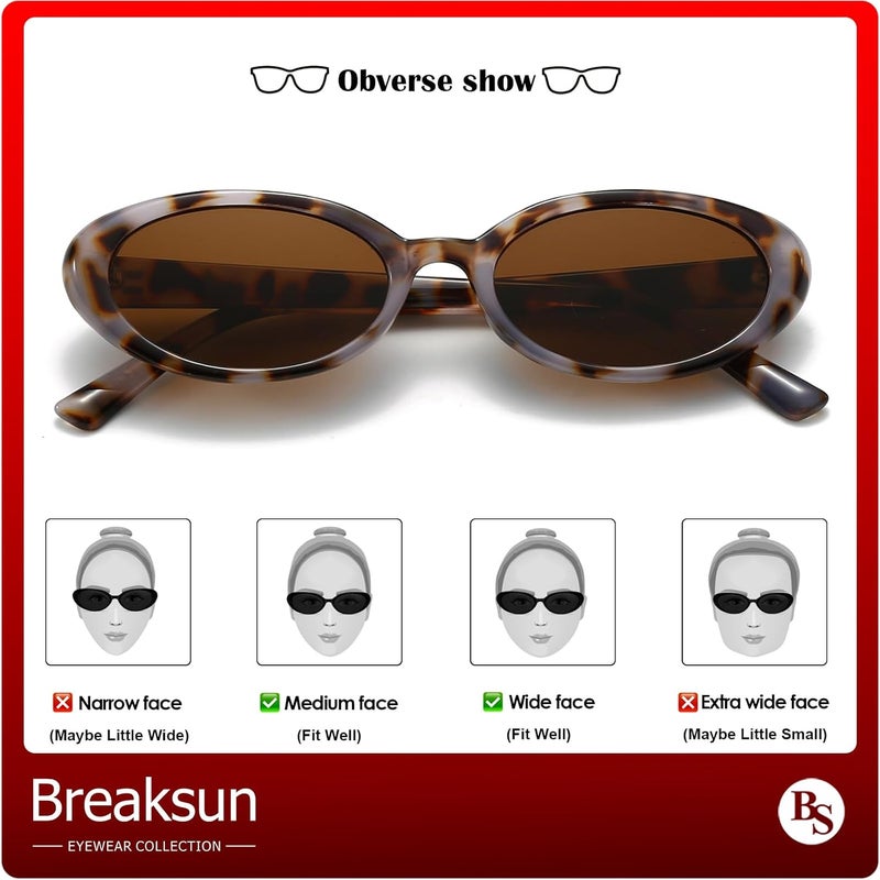 Breaksun نظارات شمسية بيضاوية رجعية من بريكسون للنساء والرجال، نظارات شمسية بيضاوية صغيرة موضة، نظارات كلاسيكية من تسعينيات القرن الماضي - Image 3