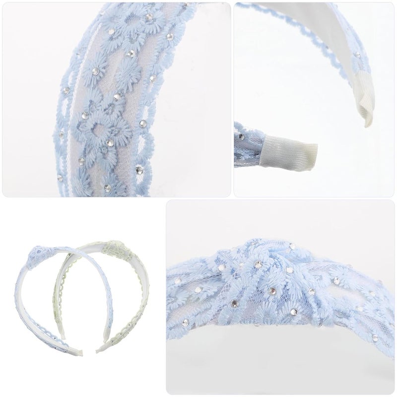 SUPVOX 2 Pcs Wide Boho Rhinestone Flower Headbands with Embroidery, Sparkly Hairbands for Women, Decorative Hair Accessories for Parties and Special Occasions - Image 3