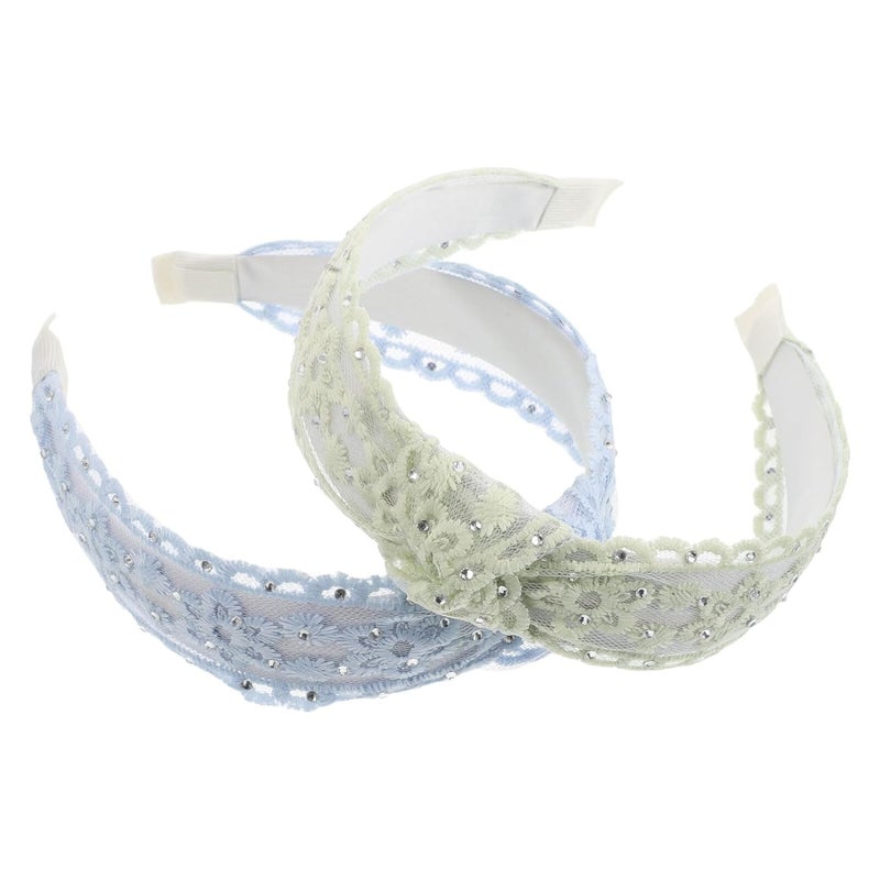 SUPVOX 2 Pcs Wide Boho Rhinestone Flower Headbands with Embroidery, Sparkly Hairbands for Women, Decorative Hair Accessories for Parties and Special Occasions - Image 1