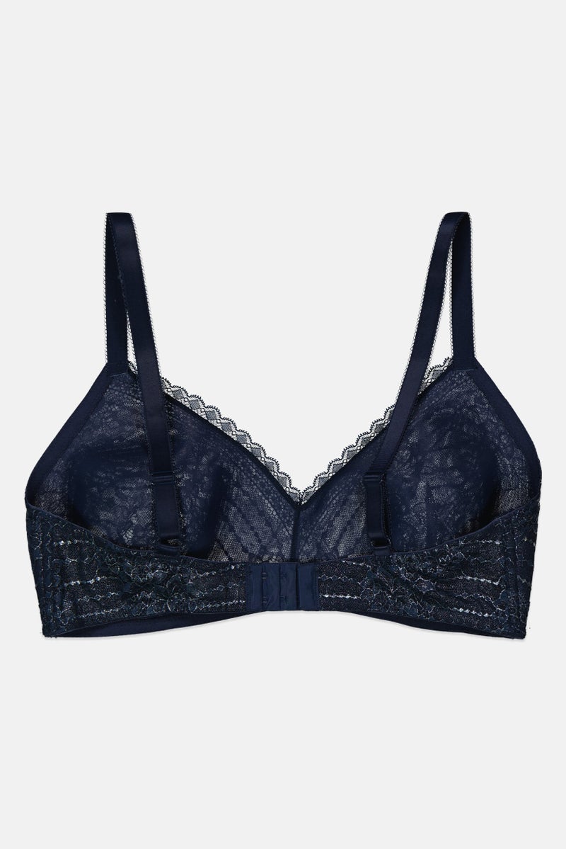 Etam Women Non Padded Wireless Metallic Bra, Navy Blue - Image 2