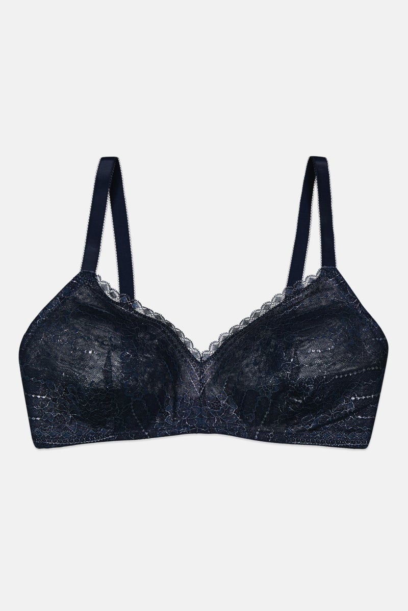 Etam Women Non Padded Wireless Metallic Bra, Navy Blue - Image 1