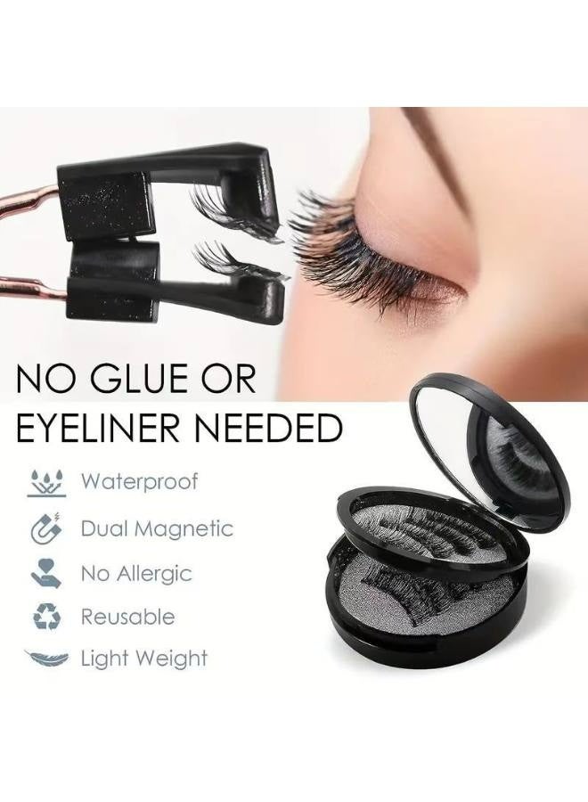 Dual Magnetic Eyelashes without Eyeliner or Glue Needed, Reusable False Lashes Natural Look 3D Effect Waterproof Fake Eyelash Set with Applicator, Easy to Wear ,8Pairs - Image 5